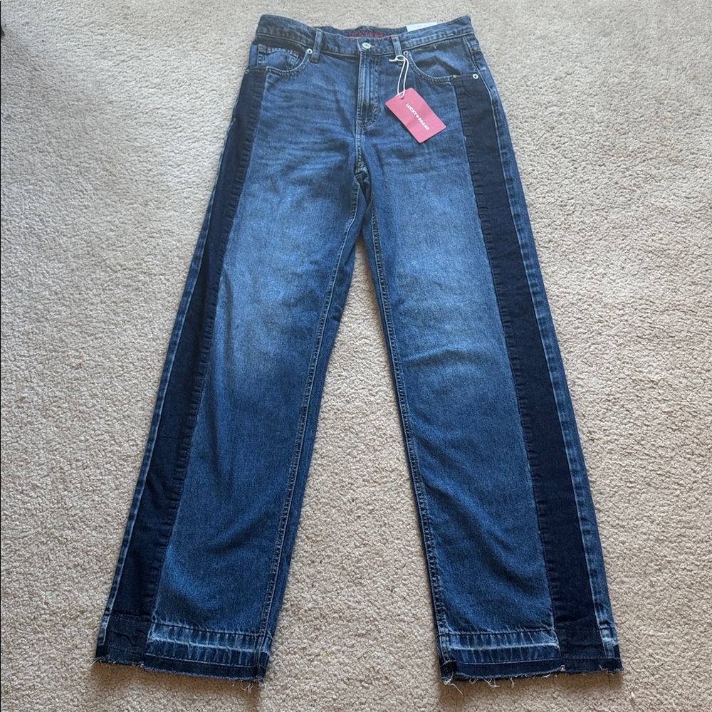 Lucky Brand Wide Leg High Rise Two Tone Jeans - Medium Blue 6/28